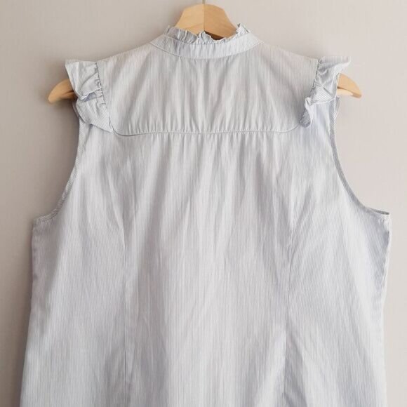 NAF NAF France Ruffle Bib Collar Sleeveless Button Down Stripped Blouse Sz L - Picture 8 of 11